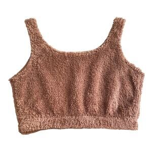 Crop Top Fuzzy Fleece Honey Brown Size Small Trendy Fun Summer Festival